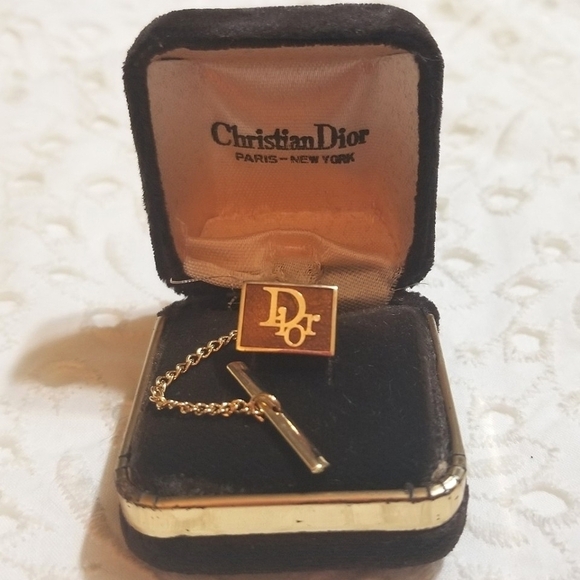 Dior Other - CHRISTIAN Dior Vintage gold plated Enameled Tie Tack ORIGINAL BOX